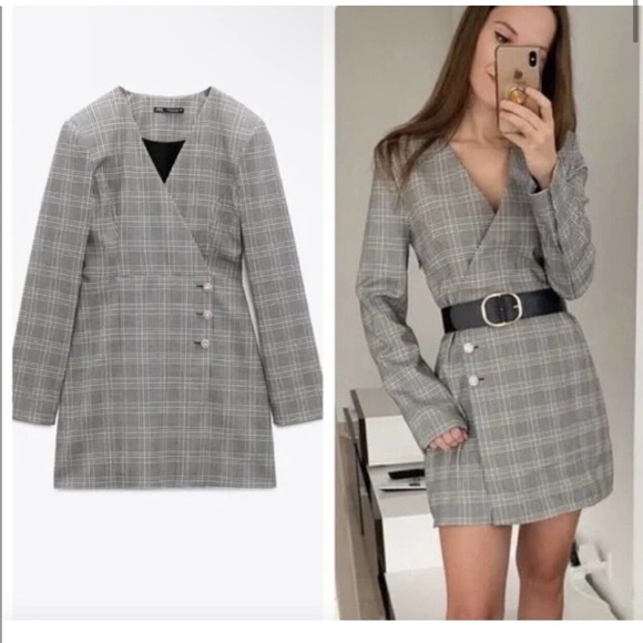 Zara Dresses & Skirts - Bloggers Favorite 🤩 Zara Plaid Blazer Dress Sz Small